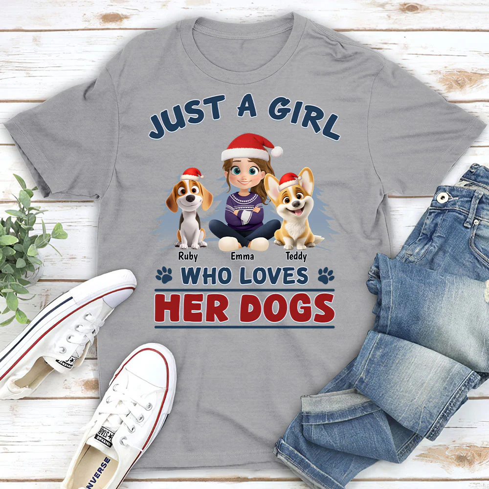 Winter Girl And Dog Christmas - Personalized Custom Unisex T-Shirt - Image 4