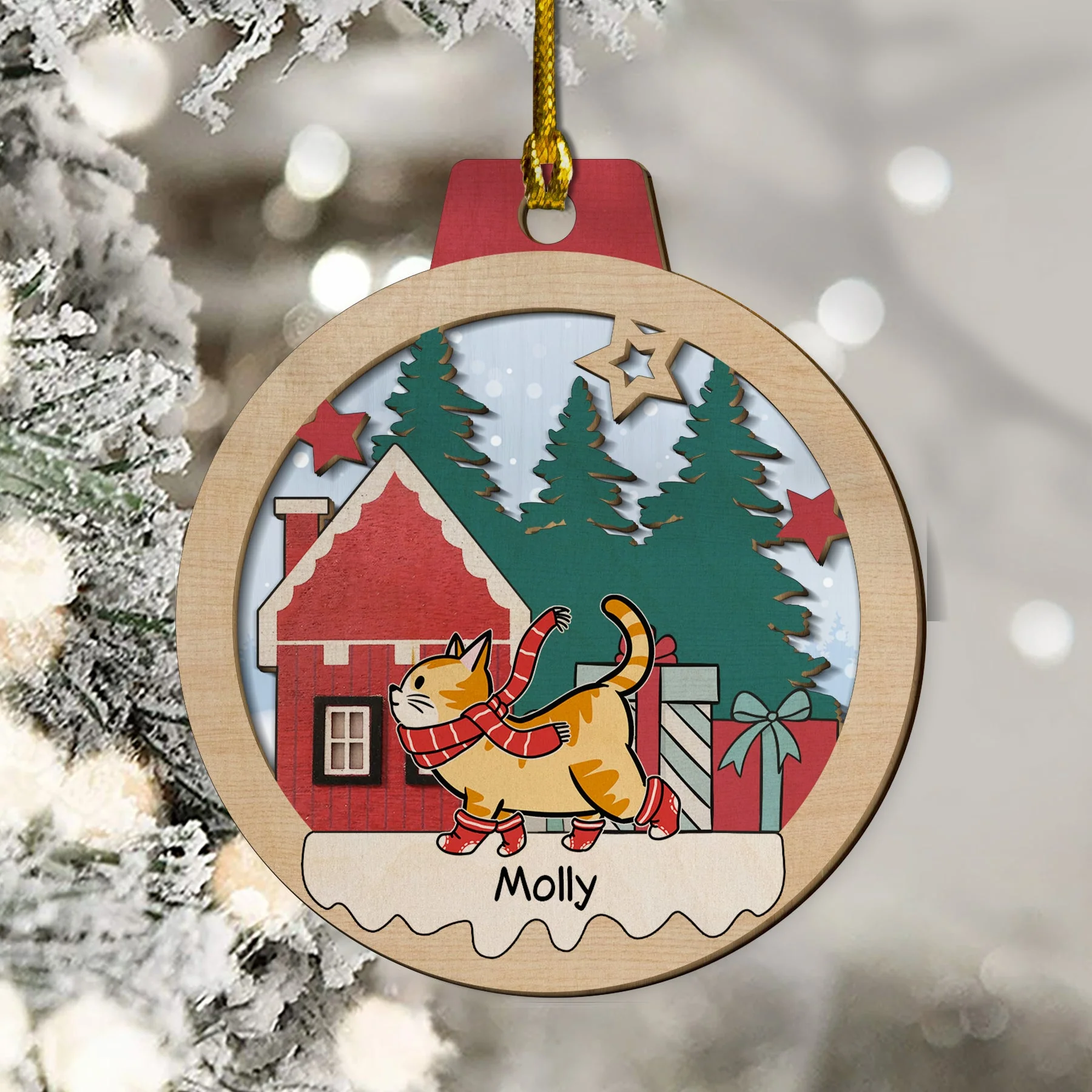 Winter Pet Walking - Personalized Custom 2-layered Wood Ornament