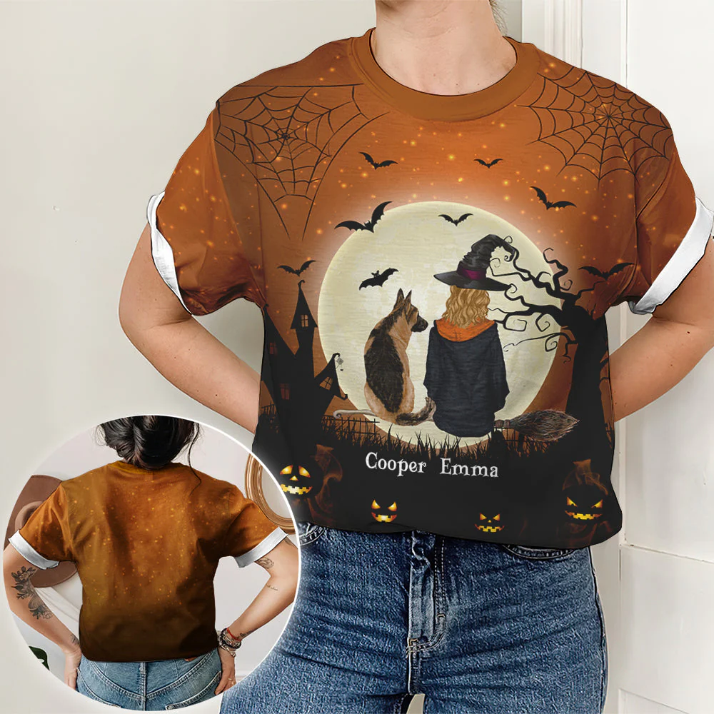 Witch And Dogs - Personalized Custom All-over-print T-shirt - Image 4