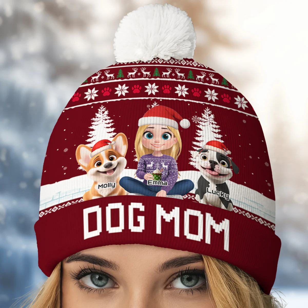 With My Mom Dad Cartoon - Personalized Custom Bobble Beanie Hat - Image 2
