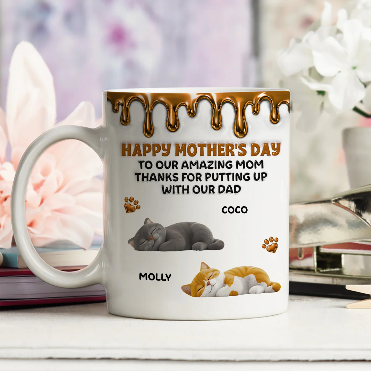 Wonderful Time Beside Cat Mom - Personalized Custom 3D Effect Coffee Mug - Image 4