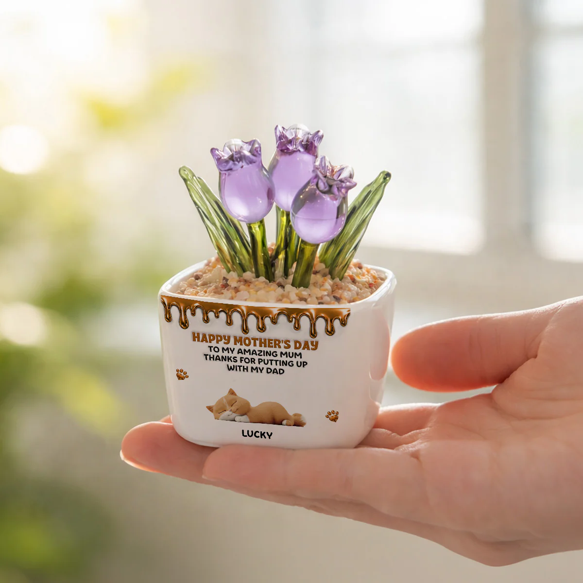 Wonderful Time Beside Pet Mom - Personalized Custom 3D Effect Glass Everlasting Tulips - Image 4