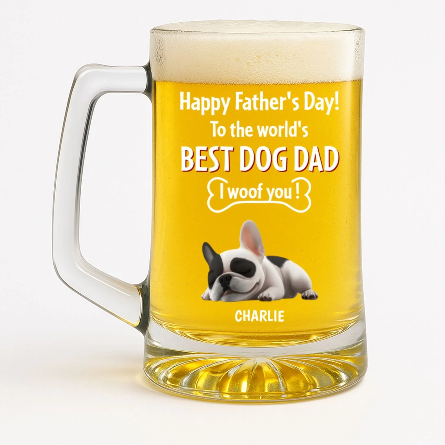 Woof Best Dad Funny - Personalized Custom Beer Glass With Handle - Image 6