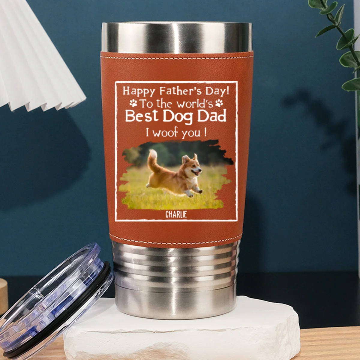 Woof Best Dog Dad Ever Photo - Personalized Custom Leather Tumbler - Image 6