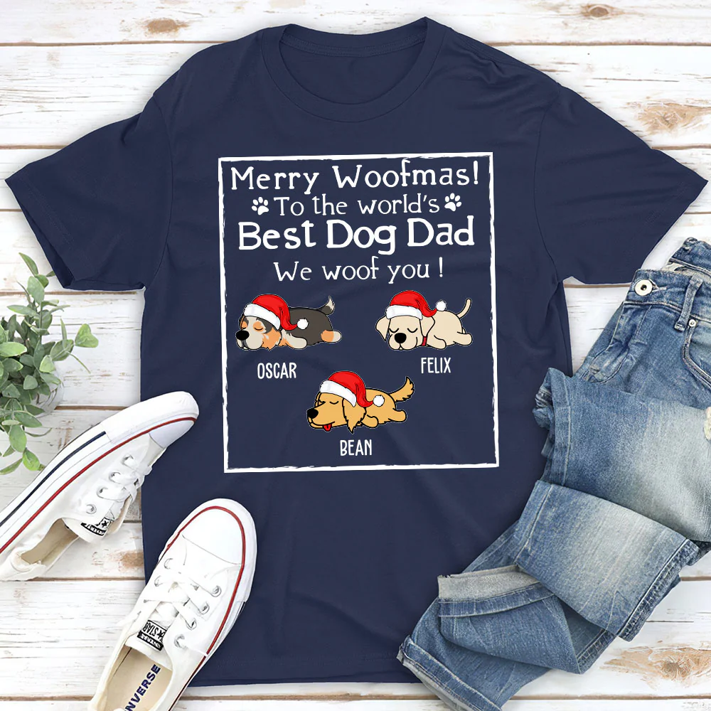 Woof Best Dog Dad Mom Ever - Personalized Custom Unisex T-shirt - Image 2