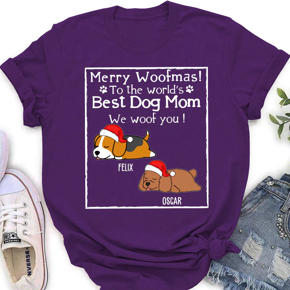 Woof Best Dog Dad Mom Ever - Personalized Custom Women's T-shirt - Image 5