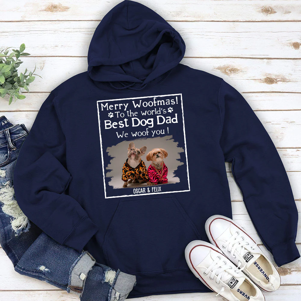Woof Best Dog Dad Mom Ever Photo - Personalized Custom Hoodie - Image 2