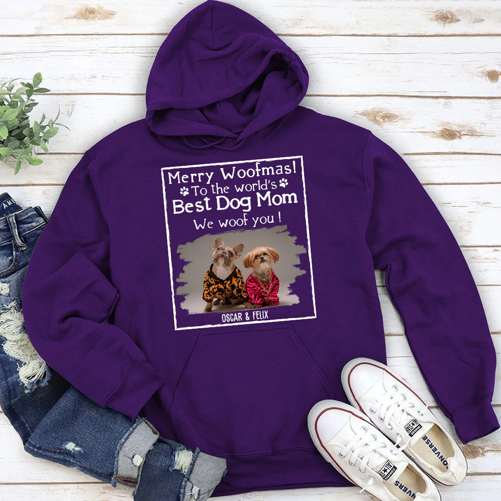 Woof Best Dog Dad Mom Ever Photo - Personalized Custom Hoodie - Image 3