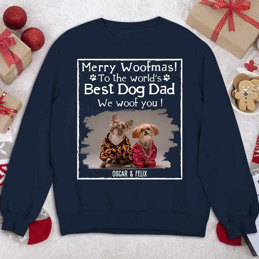 Woof Best Dog Dad Mom Ever Photo - Personalized Custom Sweatshirt - Image 2