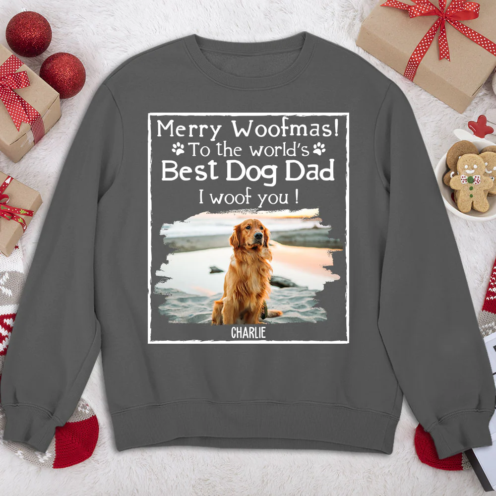 Woof Best Dog Dad Mom Ever Photo - Personalized Custom Sweatshirt - Image 4
