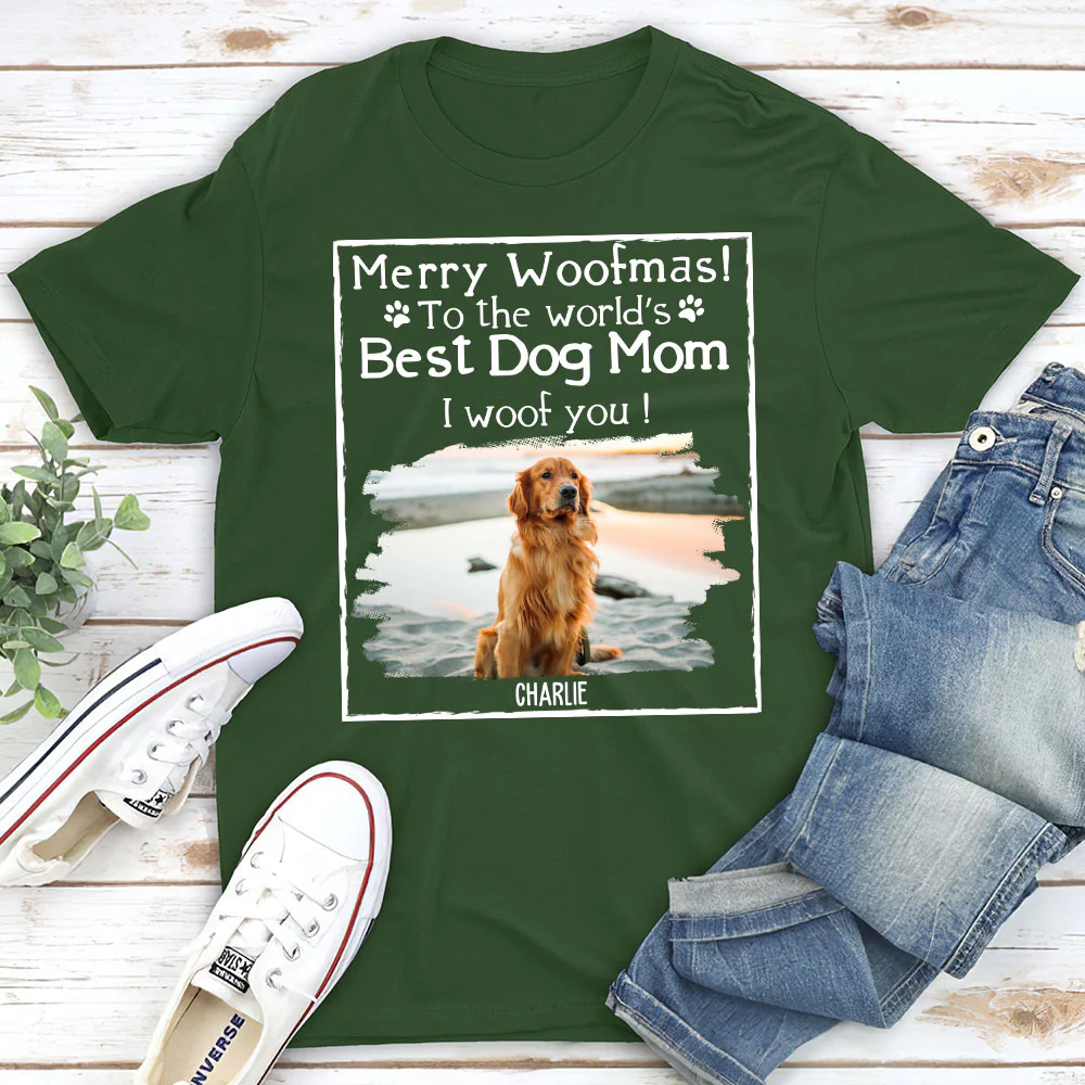 Woof Best Dog Dad Mom Ever Photo - Personalized Custom Unisex T-shirt - Image 3