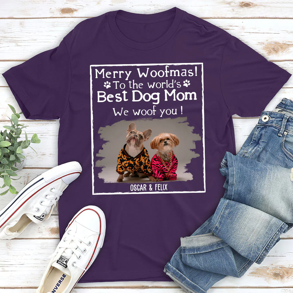Woof Best Dog Dad Mom Ever Photo - Personalized Custom Unisex T-shirt - Image 4