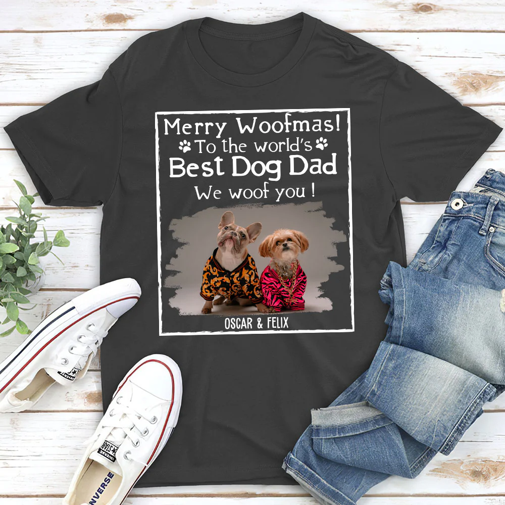 Woof Best Dog Dad Mom Ever Photo - Personalized Custom Unisex T-shirt - Image 5
