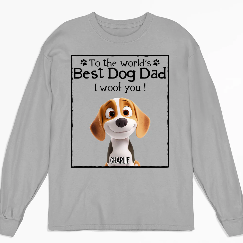 Woof Best Dog Mom Dad Cartoon - Personalized Custom Long Sleeve T-Shirt