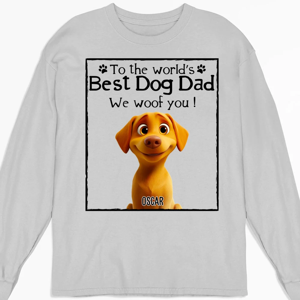 Woof Best Dog Mom Dad Cartoon - Personalized Custom Long Sleeve T-Shirt - Image 4