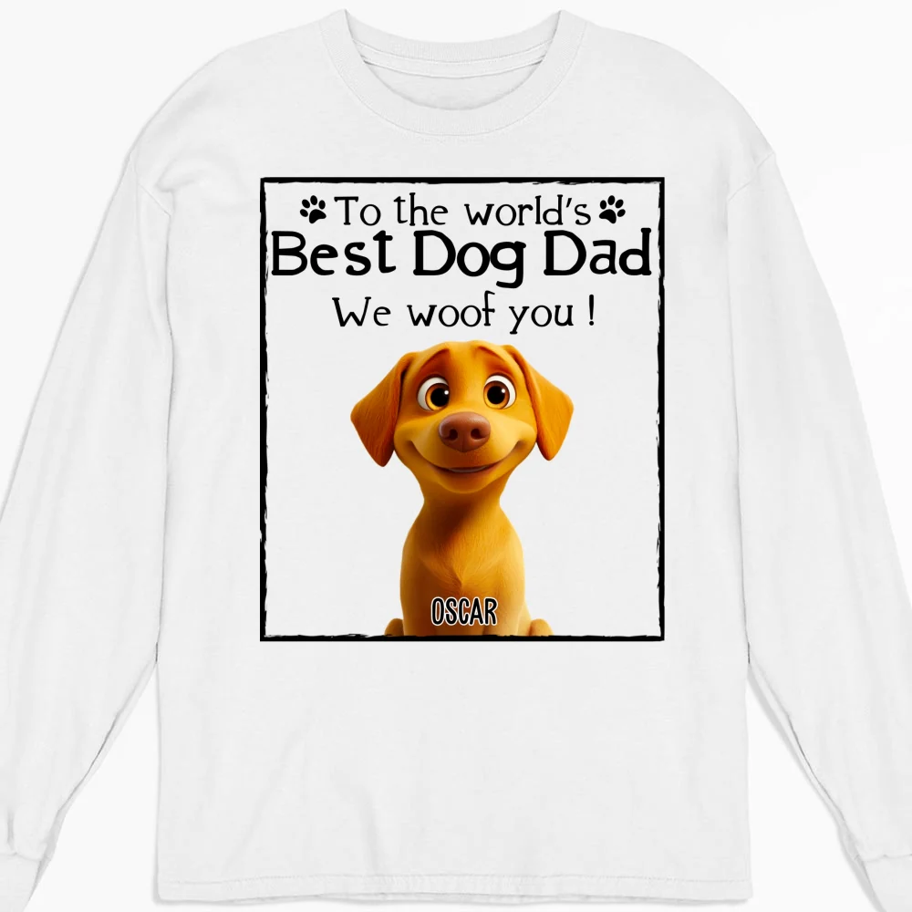 Woof Best Dog Mom Dad Cartoon - Personalized Custom Long Sleeve T-Shirt - Image 5