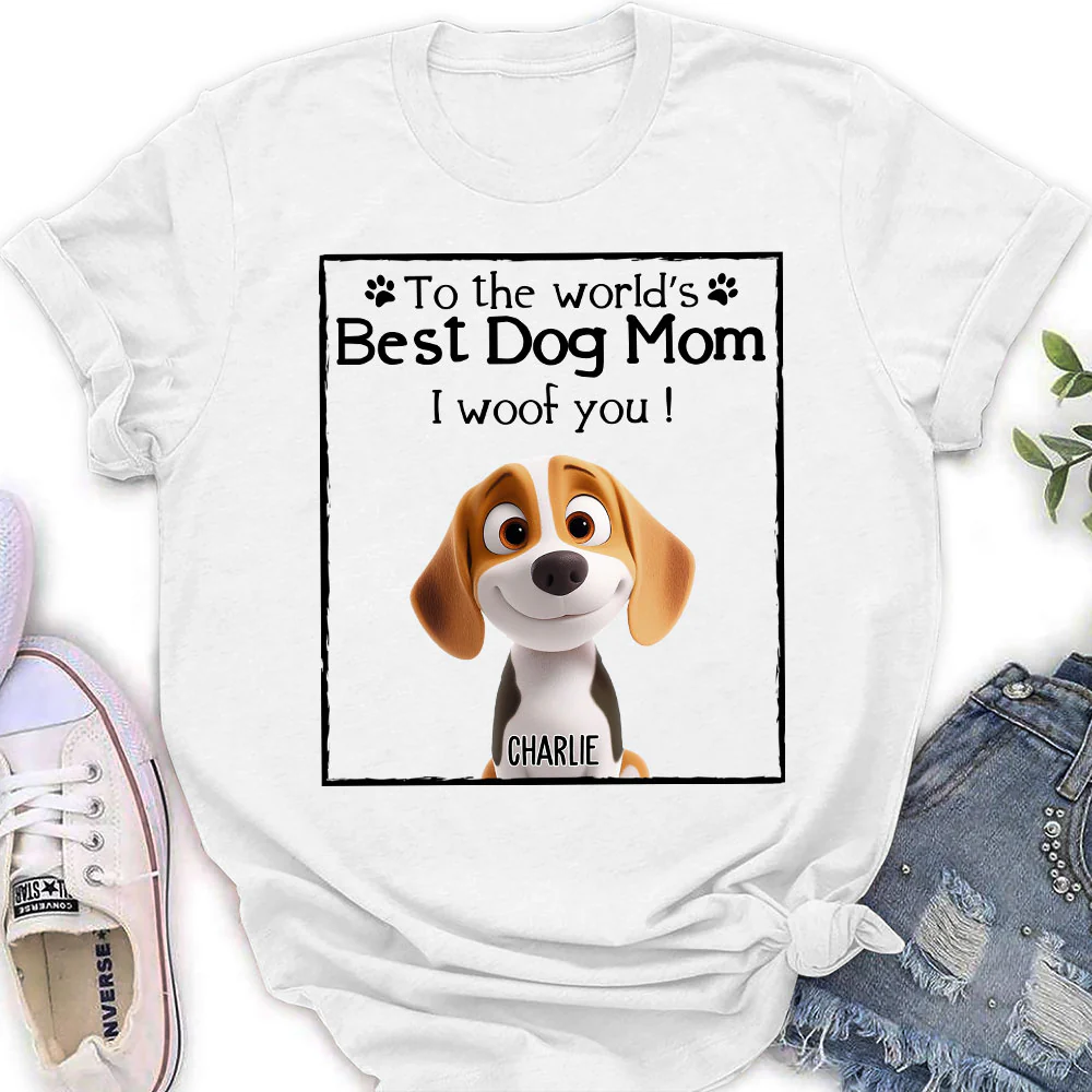 Woof Best Dog Mom Dad Cartoon - Personalized Custom Women's T-Shirt - Image 2
