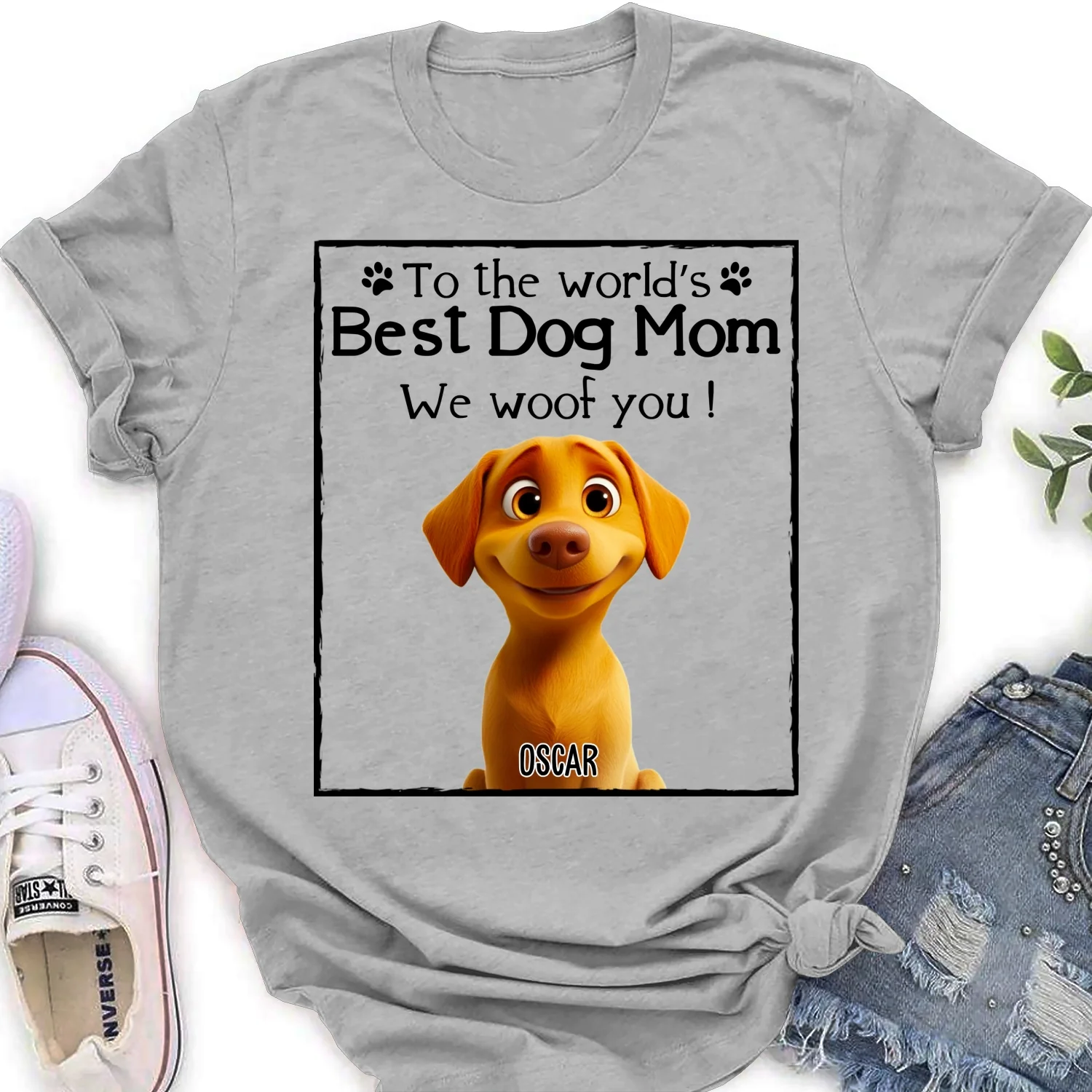Woof Best Dog Mom Dad Cartoon - Personalized Custom Women's T-Shirt - Image 6
