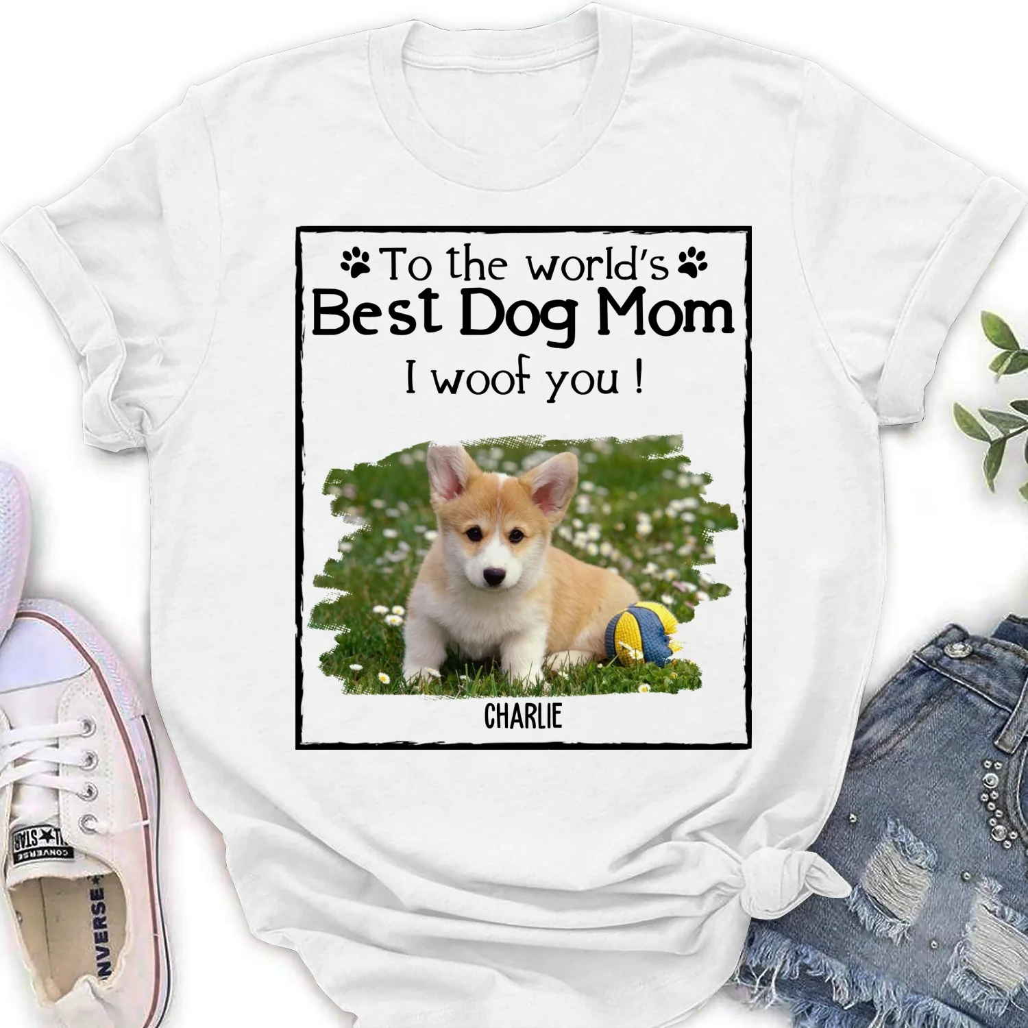 Woof Best Dog Mom Dad Cartoon Photo - Personalized Custom Women's T-Shirt - Image 5