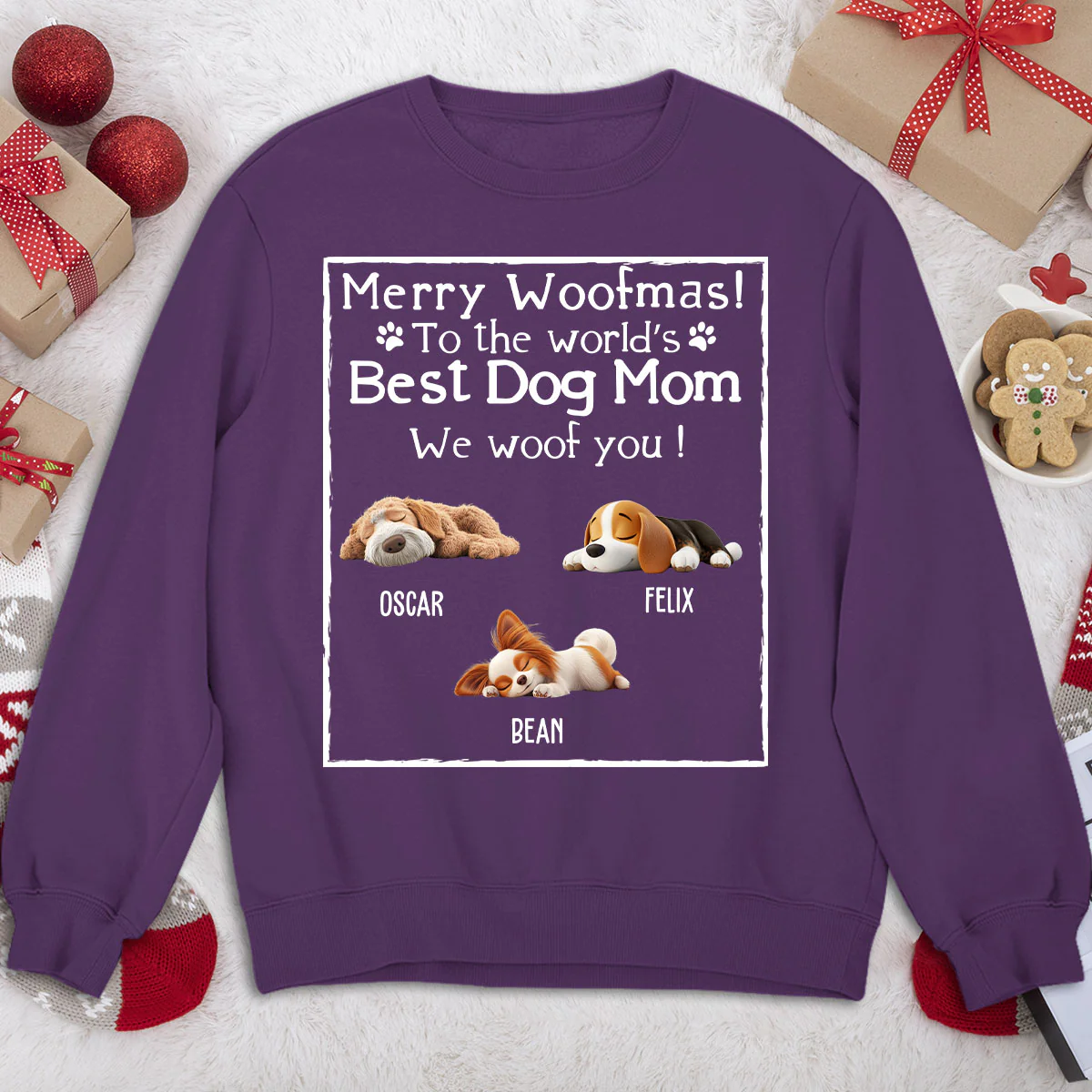 Woof Best Dog Mom Mum Cartoon - Personalized Custom Sweatshirt - Image 4