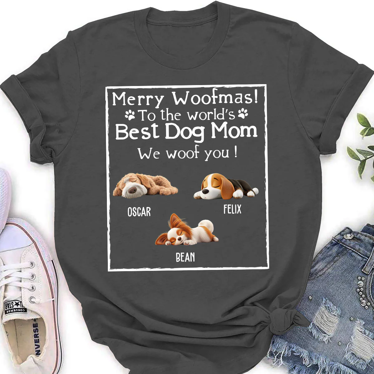 Woof Best Dog Mom Mum Cartoon - Personalized Custom Women's T-shirt - Image 4