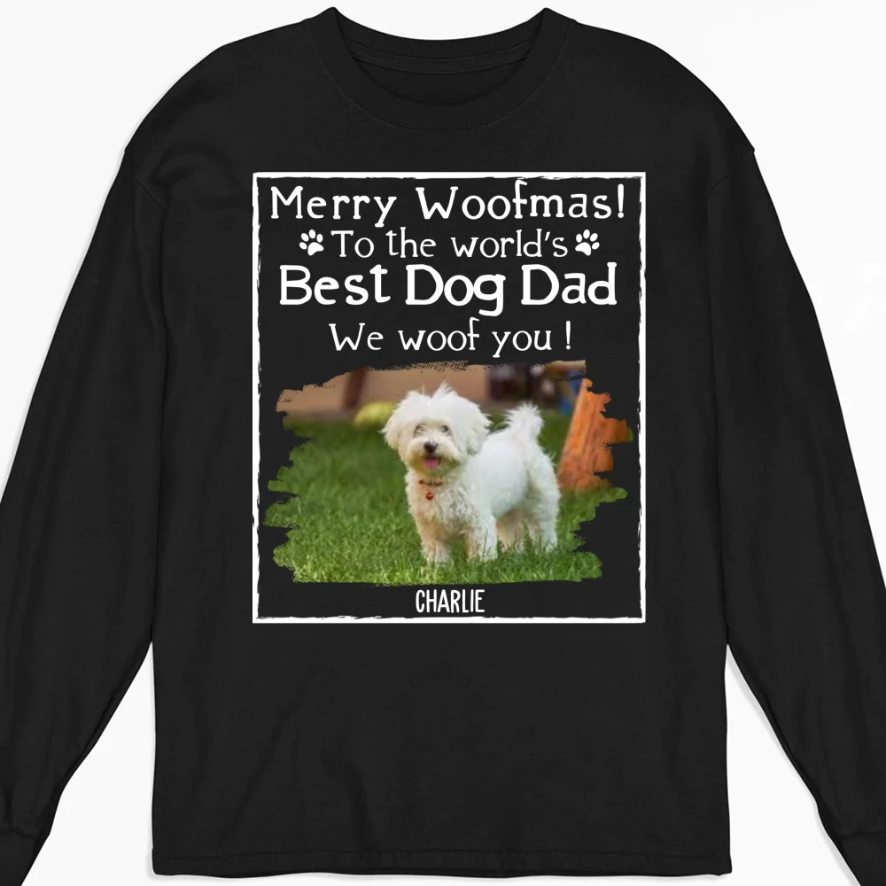 Woof Best Dog Mom Mum Cartoon Photo - Personalized Custom Long Sleeve T-Shirt - Image 4