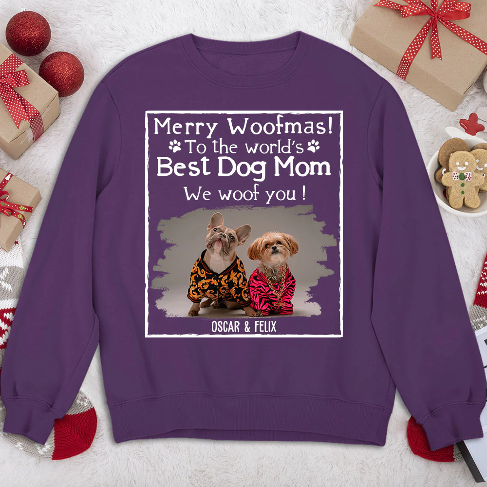 Woof Best Dog Mom Mum Cartoon Photo - Personalized Custom Sweatshirt - Image 3