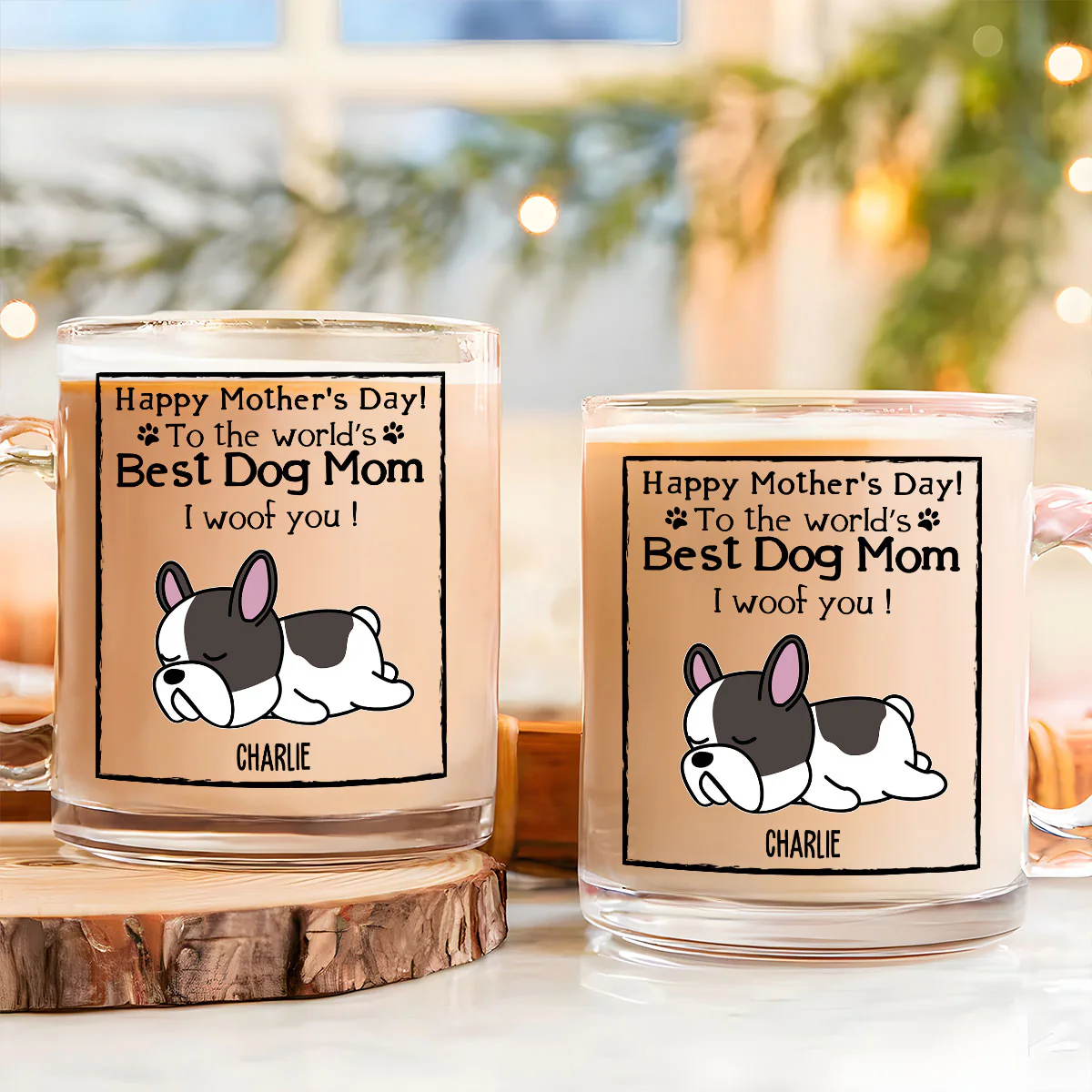 Woof Best Dog Mom - Personalized Custom Glass Mug - Image 2