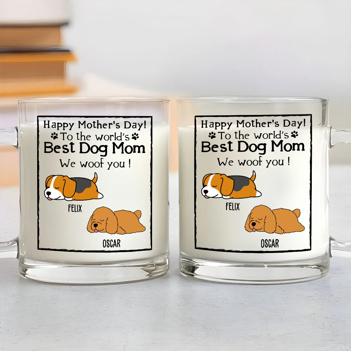 Woof Best Dog Mom - Personalized Custom Glass Mug - Image 3