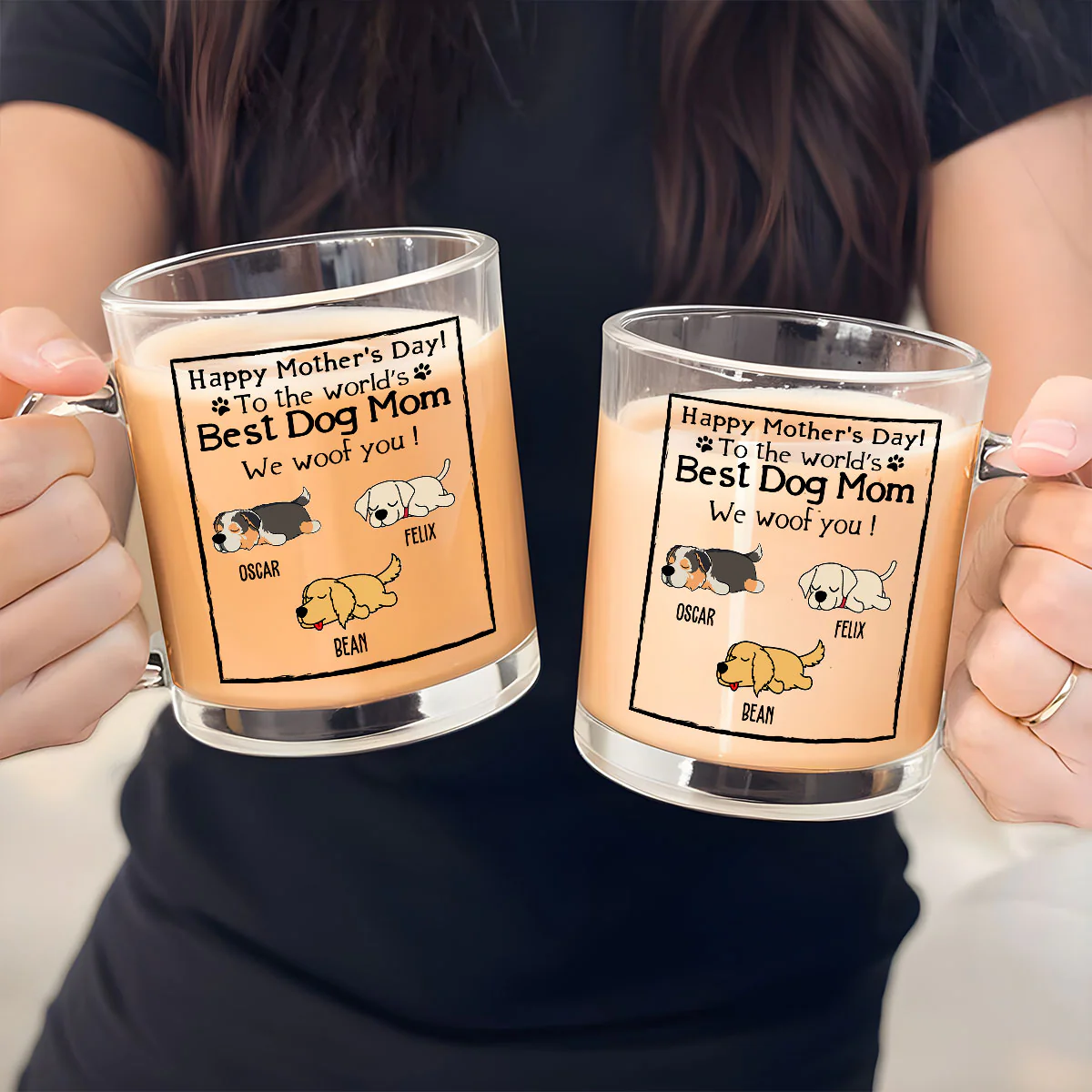 Woof Best Dog Mom - Personalized Custom Glass Mug - Image 4