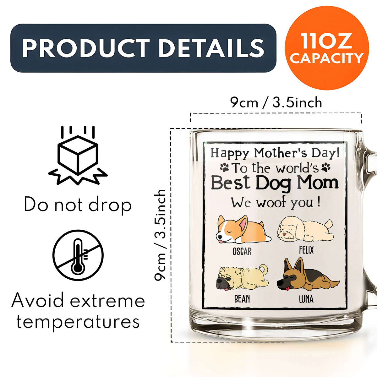 Woof Best Dog Mom - Personalized Custom Glass Mug - Image 5