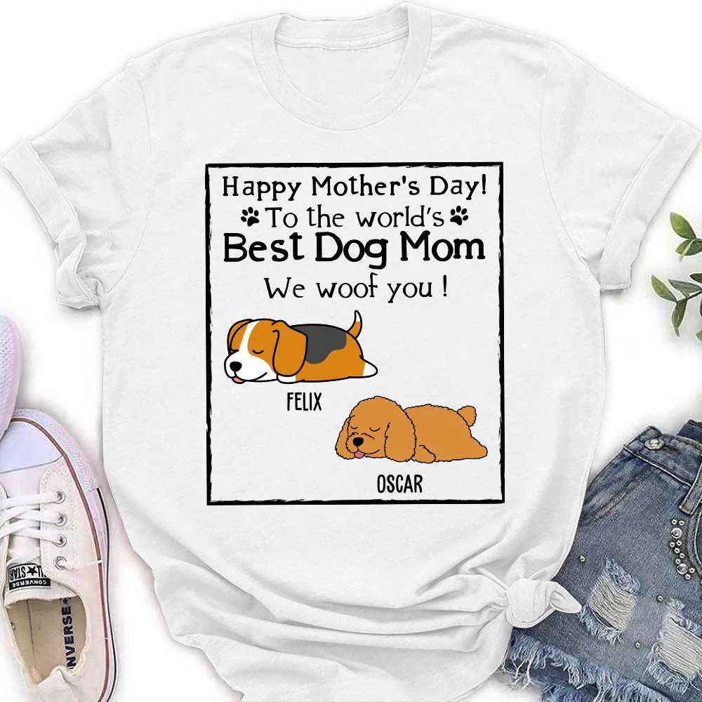 Woof Best Dog Mom - Personalized Custom Women's T-shirt - Image 2