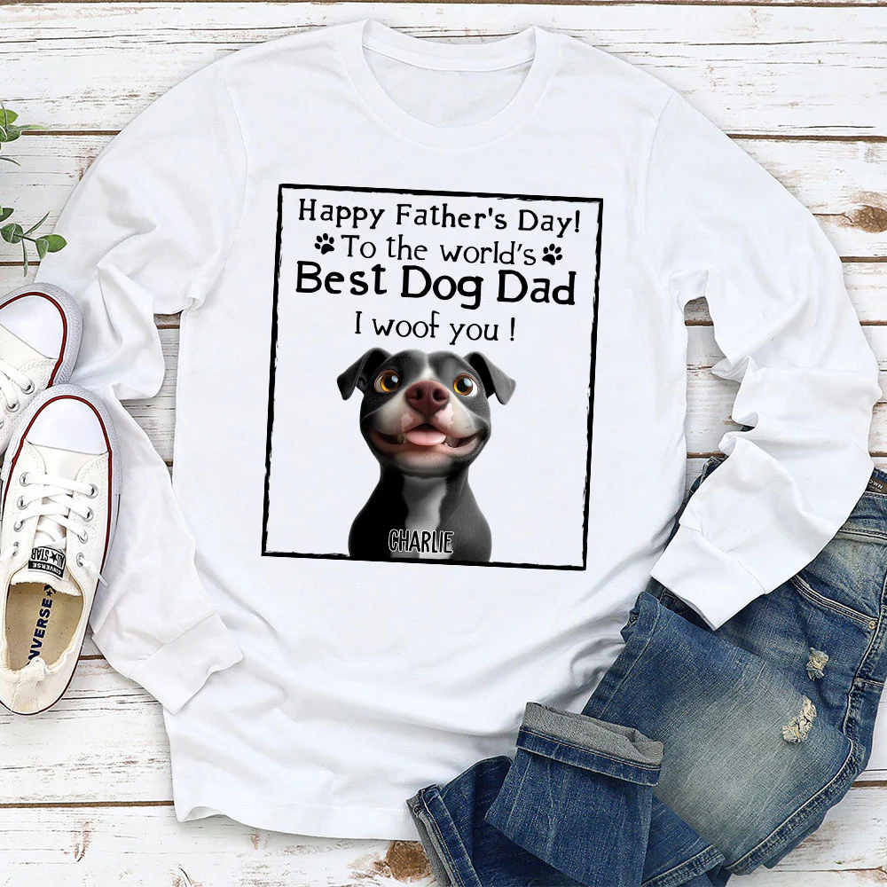 Woof Best Dog Parent Cartoon - Personalized Custom Long Sleeve T-Shirt - Image 2