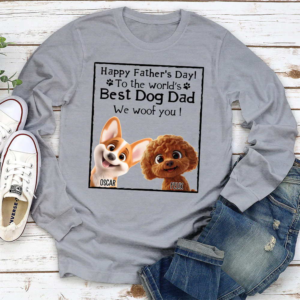 Woof Best Dog Parent Cartoon - Personalized Custom Long Sleeve T-Shirt - Image 3
