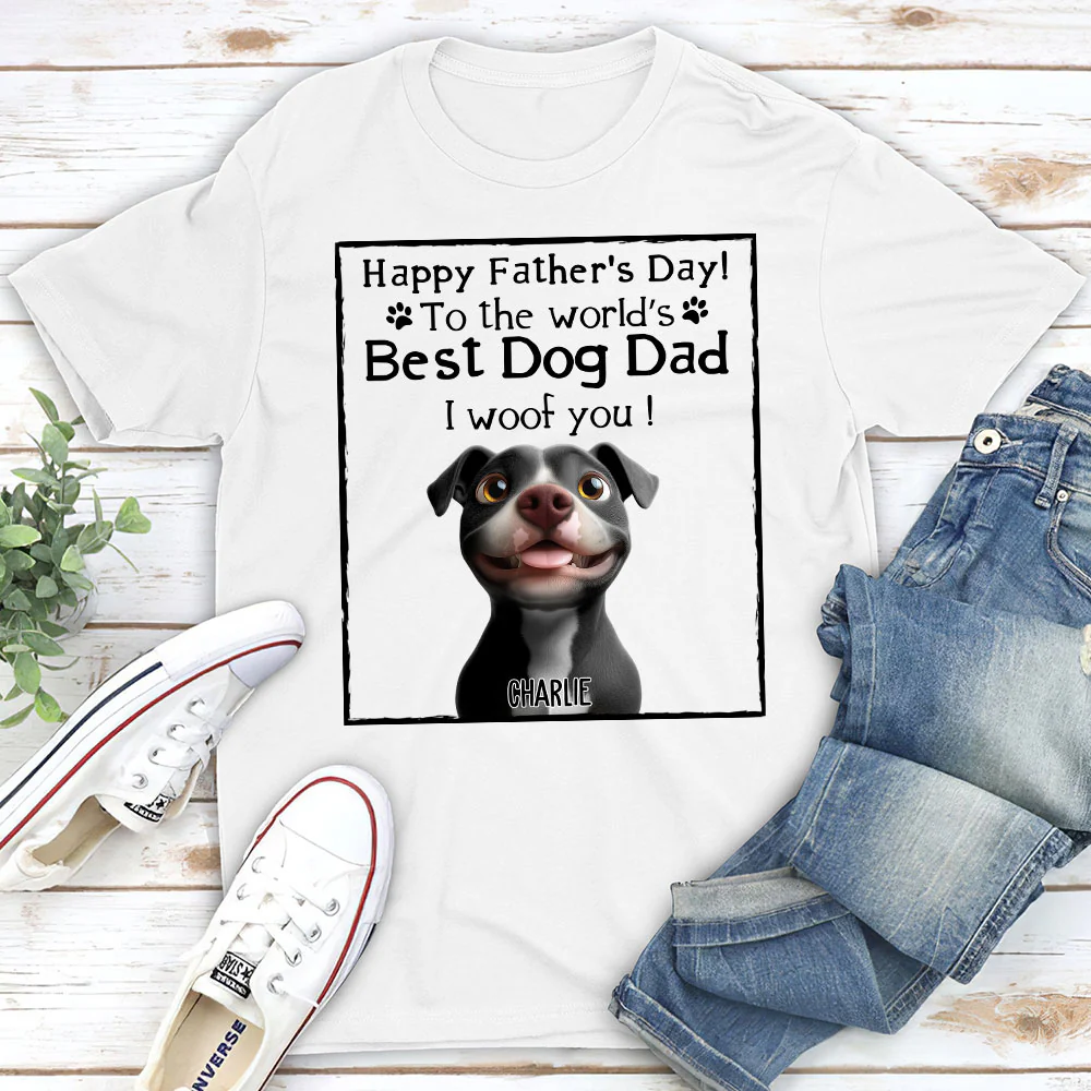 Woof Best Dog Parent Cartoon - Personalized Custom Unisex T-Shirt - Image 2