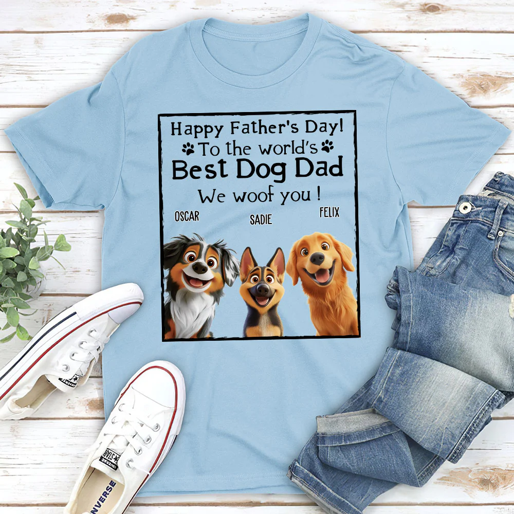 Woof Best Dog Parent Cartoon - Personalized Custom Unisex T-Shirt - Image 3