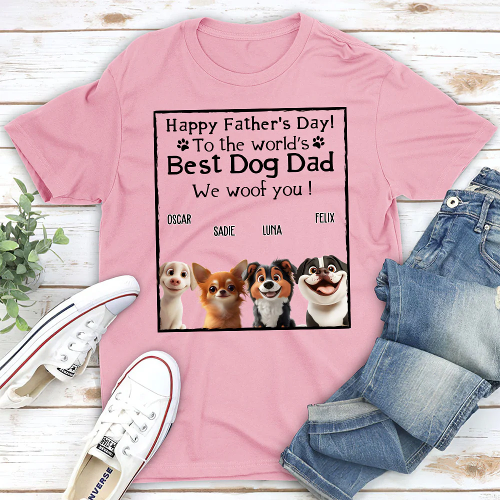 Woof Best Dog Parent Cartoon - Personalized Custom Unisex T-Shirt - Image 4