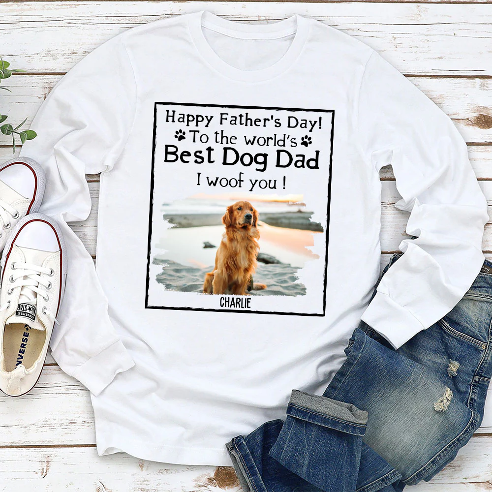 Woof Best Dog Parent Cartoon Photo - Personalized Custom Long Sleeve T-Shirt - Image 2