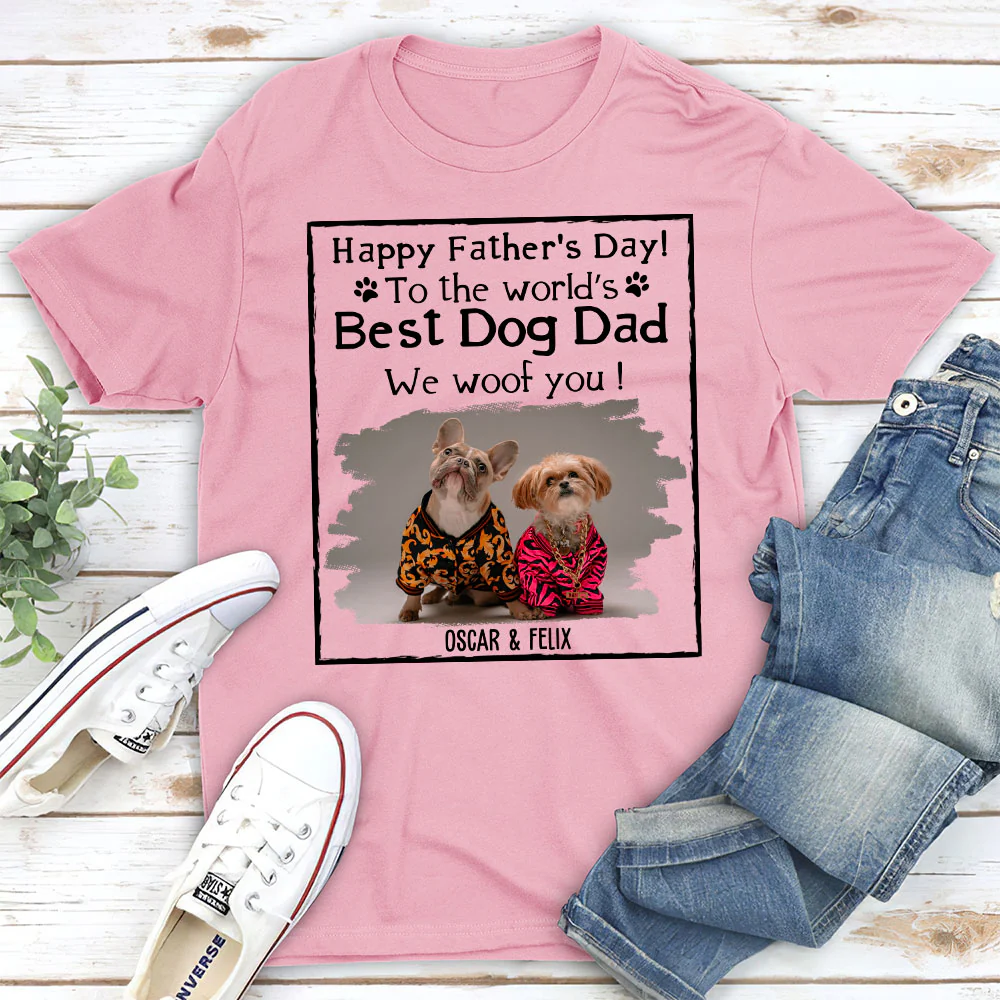 Woof Best Dog Parent Cartoon Photo - Personalized Custom Unisex T-Shirt - Image 4