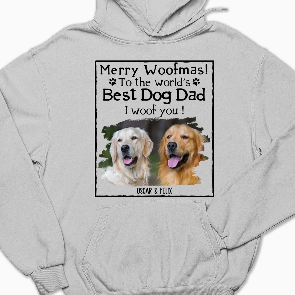 Woof Dog Dad Mom Christmas Photo - Personalized Custom Hoodie - Image 5