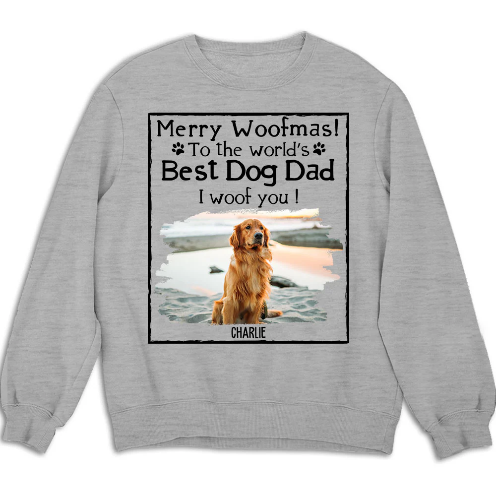 Woof Dog Dad Mom Christmas Photo - Personalized Custom Sweatshirt
