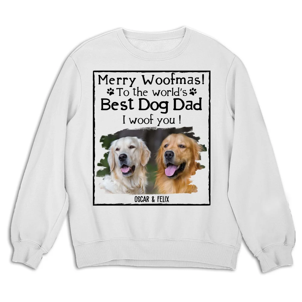 Woof Dog Dad Mom Christmas Photo - Personalized Custom Sweatshirt - Image 5
