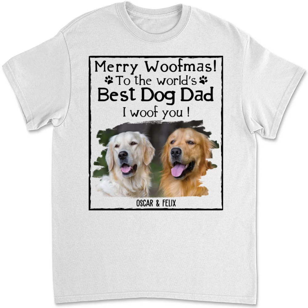 Woof Dog Dad Mom Christmas Photo - Personalized Custom Unisex T-shirt - Image 6