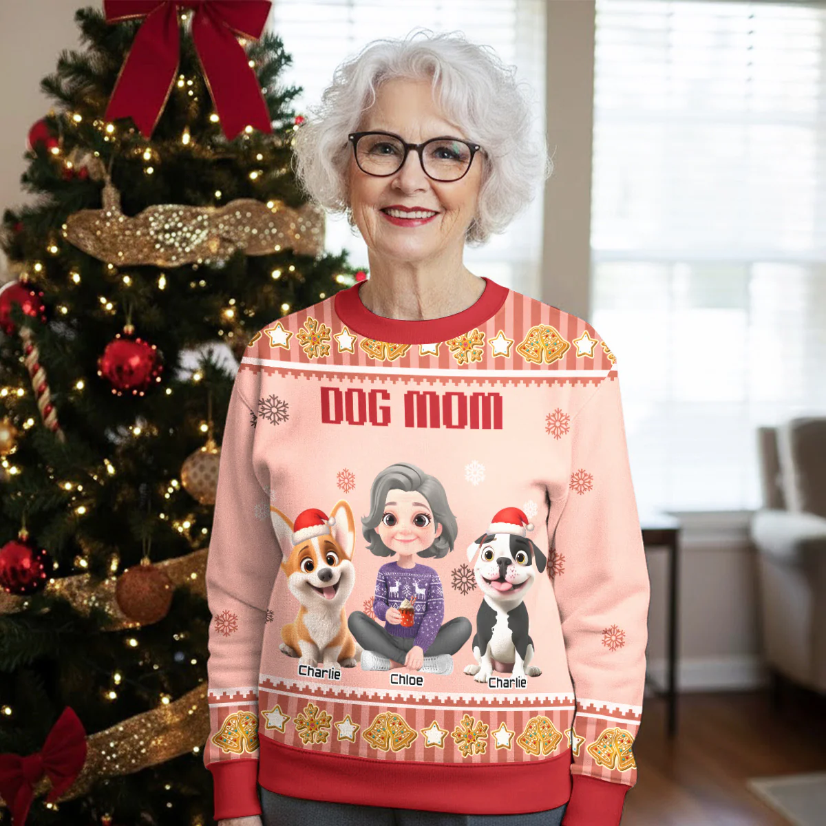 Woof Woof Christmas - Personalized Custom All-Over-Print Sweatshirt - Image 5