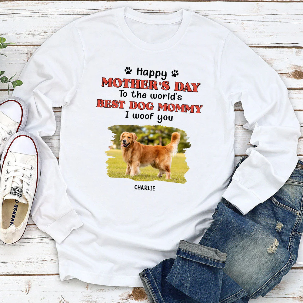 Woof You Dog Mom - Personalized Custom Long Sleeve T-shirt - Image 3