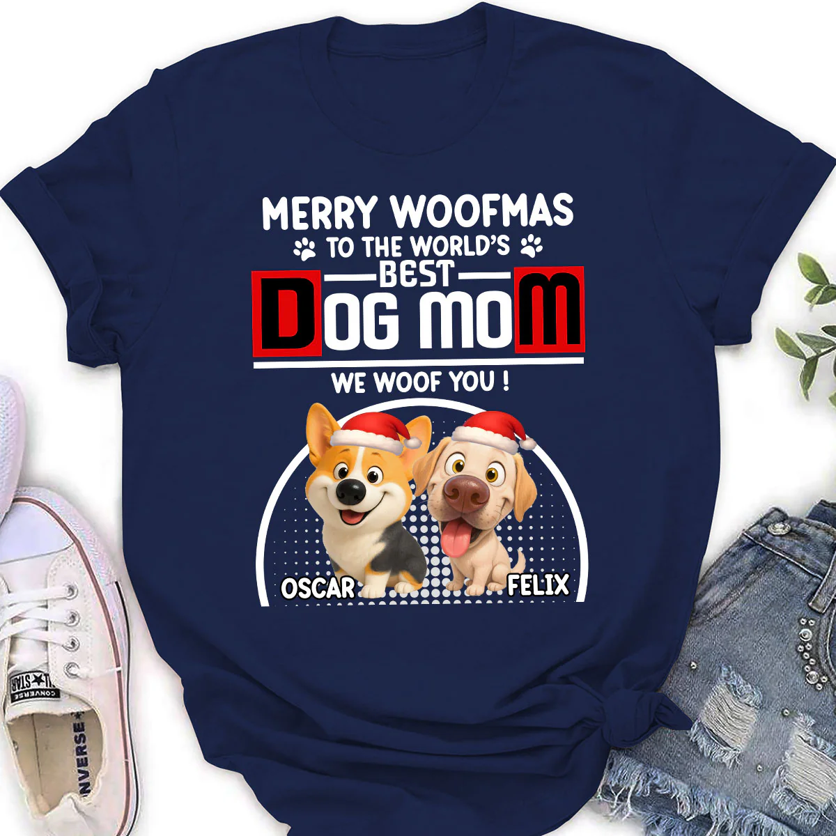 Woofmas Dog Father - Personalized Custom Women's T-shirt - Image 2