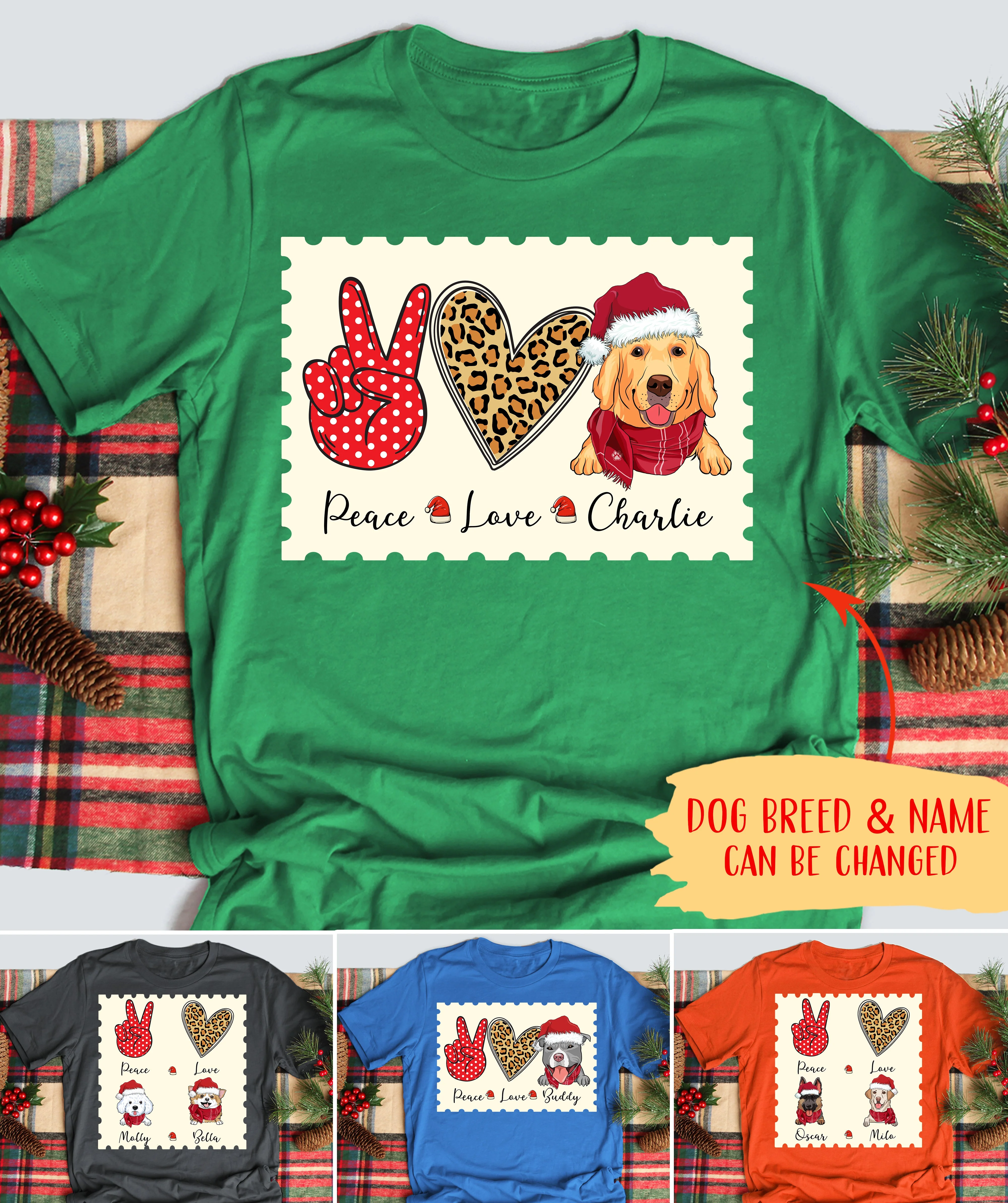 Christmas Peace Love Dog - Personalized Custom Unisex T-shirt - Christmas Gifts