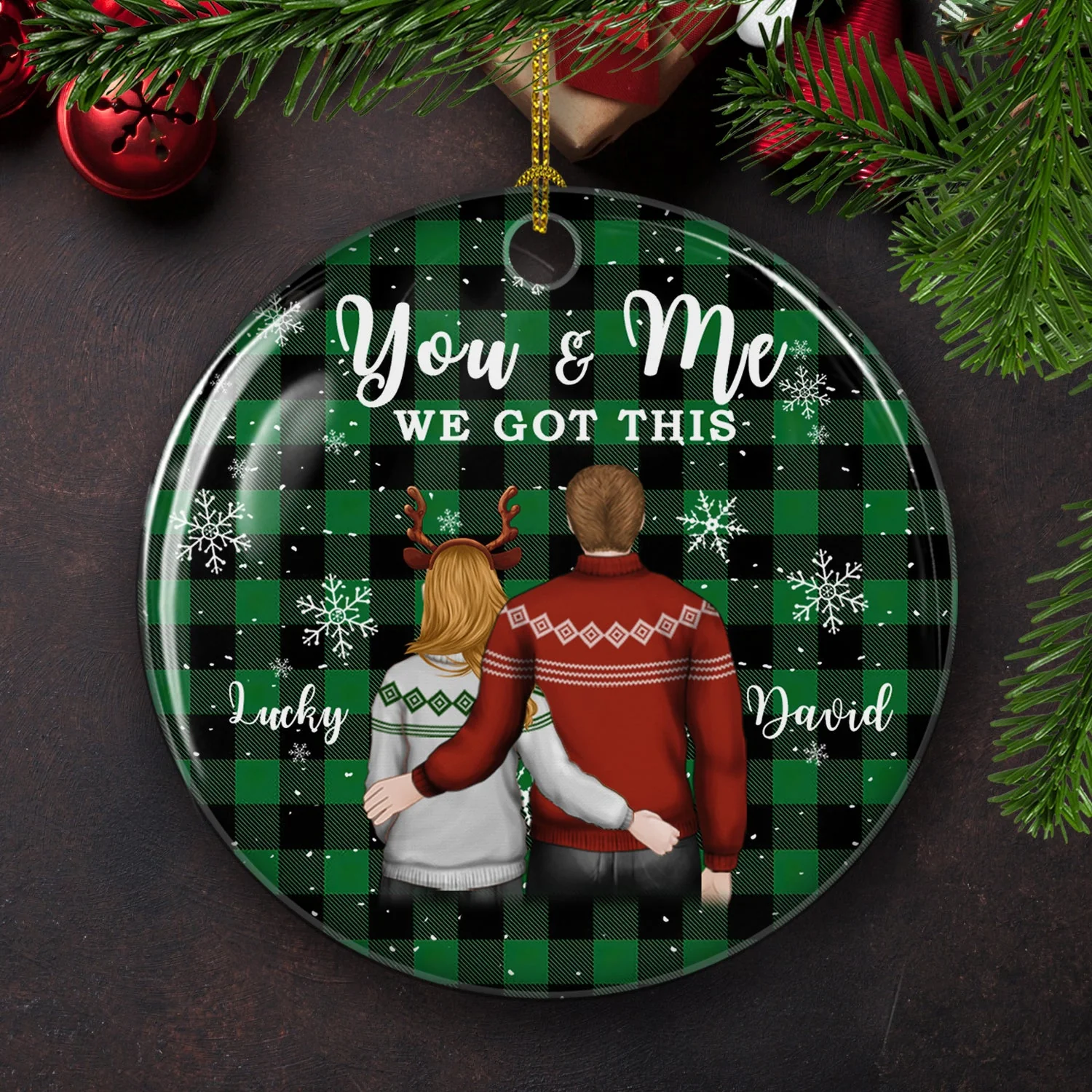 You And Me 2 - Personalized Custom Circle Ceramic Christmas Ornament - Image 2