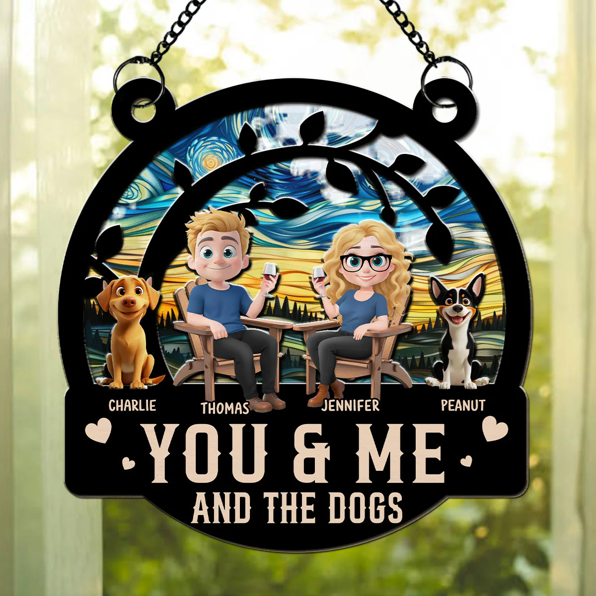 You And Me And The Dog - Personalized Custom Suncatcher - Image 4