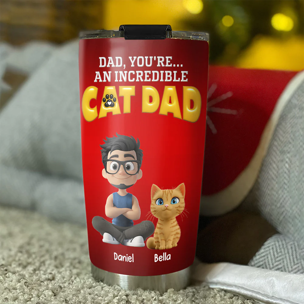 You Are An Awesome Cat Dad - Personalized Custom 3D Inflated Effect Tumbler - Image 3